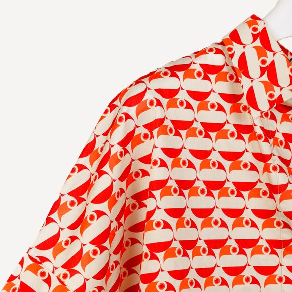 Akris Punto R/24 Off-White Cotton Satin Pelican Dot Printed Blouse - Picture 5 of 11